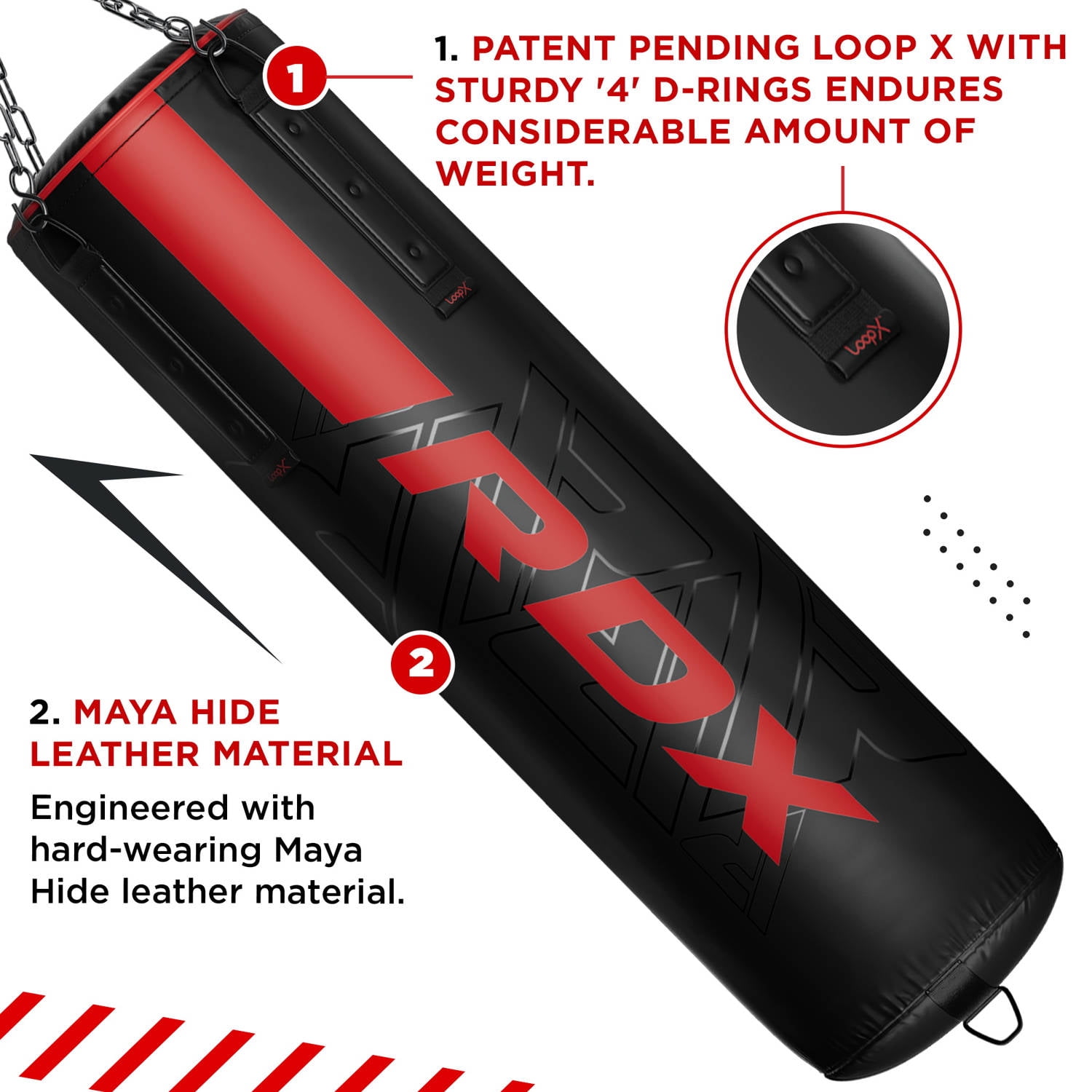 RDX 4PC Punching Bag Anti Swing Heavy Filled Set, Non Tear Maya Hide Leather Adult Bag with Ceiling Hook Punching Gloves Chain, Kickboxing Boxing MMA Muay Thai Karate Training, 60 lb, 80 lb
