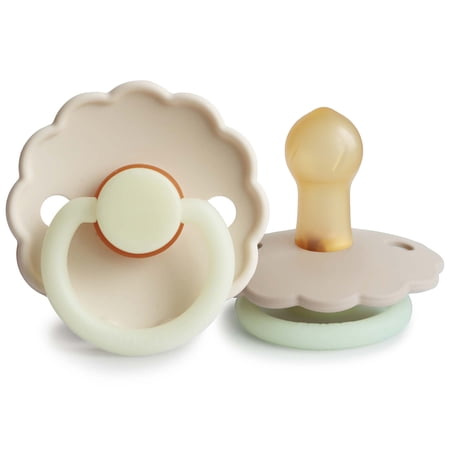 FRIGG Daisy Night Natural Rubber Baby Pacifier 2-Pack, 0-6 Months, Croissant/Cream