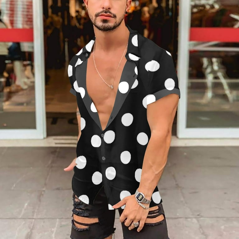 YLSDY Men's Polka Dot Print T-Shirts Short Sleeve Button Down Tops