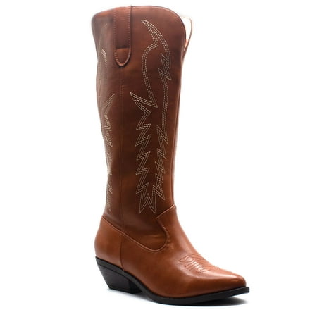 

Jazamé Women s Tall Stitched Western Chunky Heel Pull On Cowboy Cowgirl Dress Boots (8 Cognac_8)