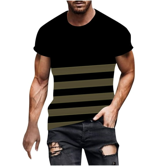 Maean Men's Striped Tee Short Sleeve T Shirt Crew Neck Color Block Casual Summer Tshirts Tops