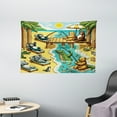 thumbnail image 2 of Ambesonne Funny Animals Tapestry Wall Hanging, Happy Leisure Day, 60"x40", Yellow Aqua Green, 2 of 3