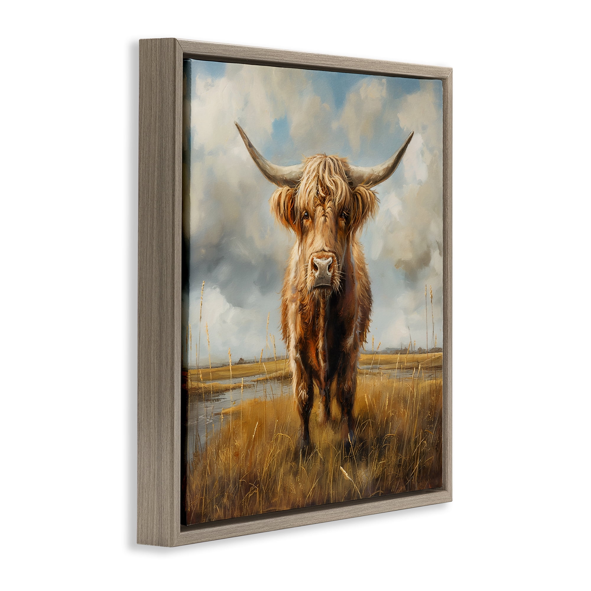 Stupell Industries Cattle on Scenic Farm Animals Painting Brown Floater Framed Canvas Art Print Wall Art, 25 x 25