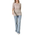 thumbnail image 2 of INSPIRE CHIC Crochet Tops for Women's Summer Sweater Lightweight Short Sleeve Pullover Knit Top L Khaki, 2 of 6