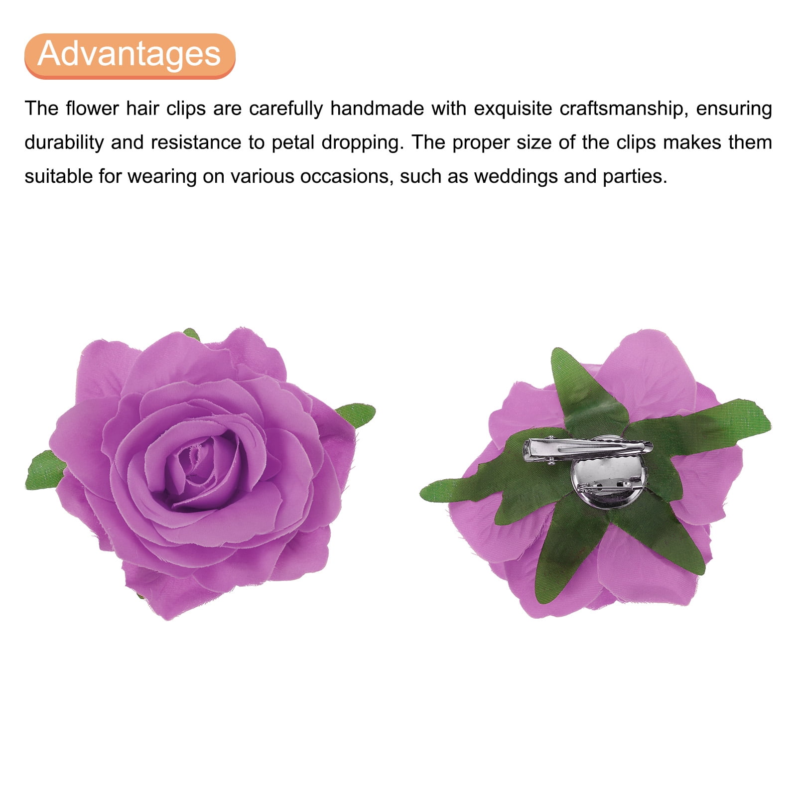 Uxcell 20 Pcs Rose Flower Hair Clips 4 Inch Flower Hair Pins Flower Brooch for Women Hair Accessories Light Purple