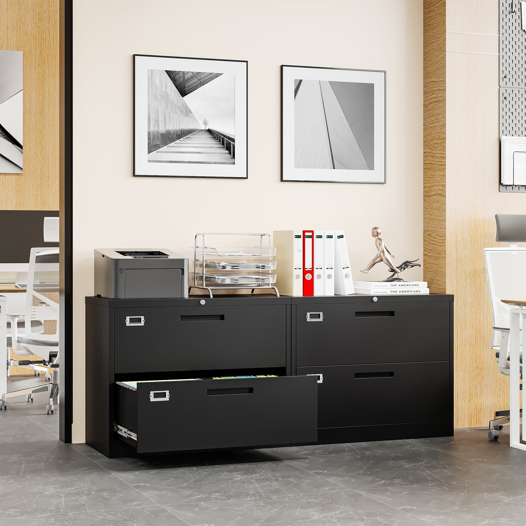 AUHUP 2 Drawer File Cabinet with Lock, Metal Lateral Filing Storage Cabinet Fits Letter/Legal/F4/A4 Size, File Cabinets for Home Office (Black-Assembly Required)