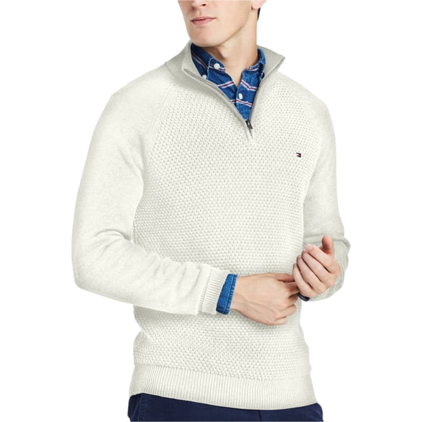 Tommy Hilfiger Suéter de Punto Waffle para Hombre, Blanco, XS
