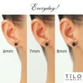 thumbnail image 6 of Tilo Jewelry 10K White Gold Solitaire Round Black CZ Stud Post Earrings with Secure Push-backs | 5mm | Classic Everyday Earrings | Women, Men, Unisex, 6 of 11