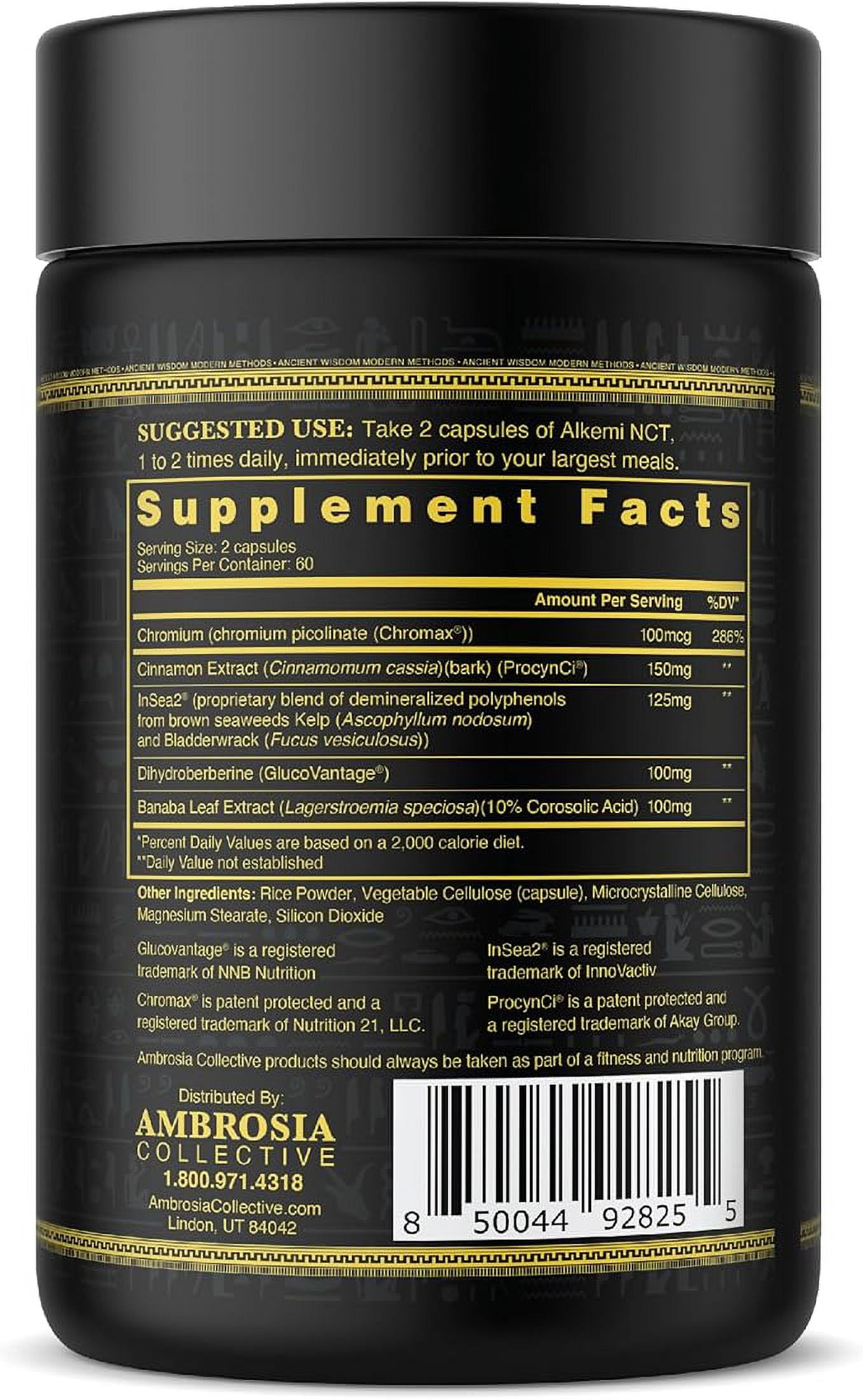 Ambrosia Alkemi NCT - Support Agent with Berberine, ProCynCi Cinnamon Extract, Chromium Picolinate, InSea2, and GlucoVantage