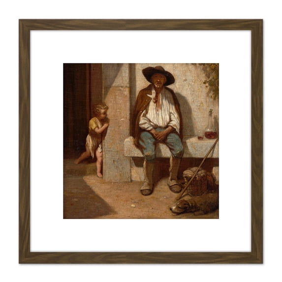 Alexandre Gabriel Decamps Italian Peasant 1842 Painting 8X8 Inch Square Wooden Framed Wall Art Print Picture with Mount