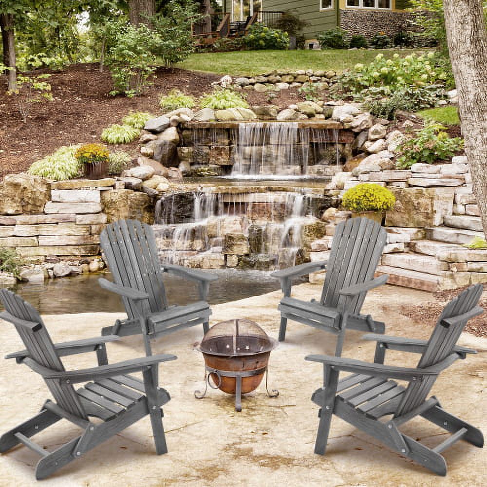 Kevinplus Set of 2 Folding Adirondack Chair for Garden Outdoor, Lawn, Backyard, Gray