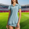 thumbnail image 2 of Arlun Womens 2 Piece Tennis Training Suits with Quarter Zip Short Sleeves and Short Skirts Active Exercise Sports Wear Slim Fit Soft Comfy Breathable Solid Color Outfits Light Blue XL, 2 of 4