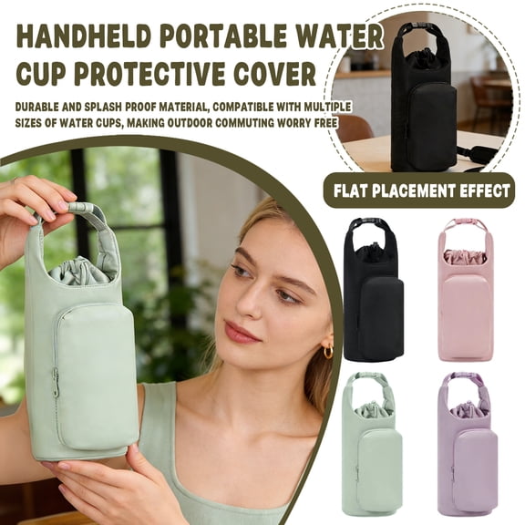 Water Bottle Holder with Strap, Water Bottle Carrier Sleeve for 32oz 40oz Tumbler, Portable Cup Protector Bag for Outdoor Sports Hiking Camping Travel Black, 1Pcs