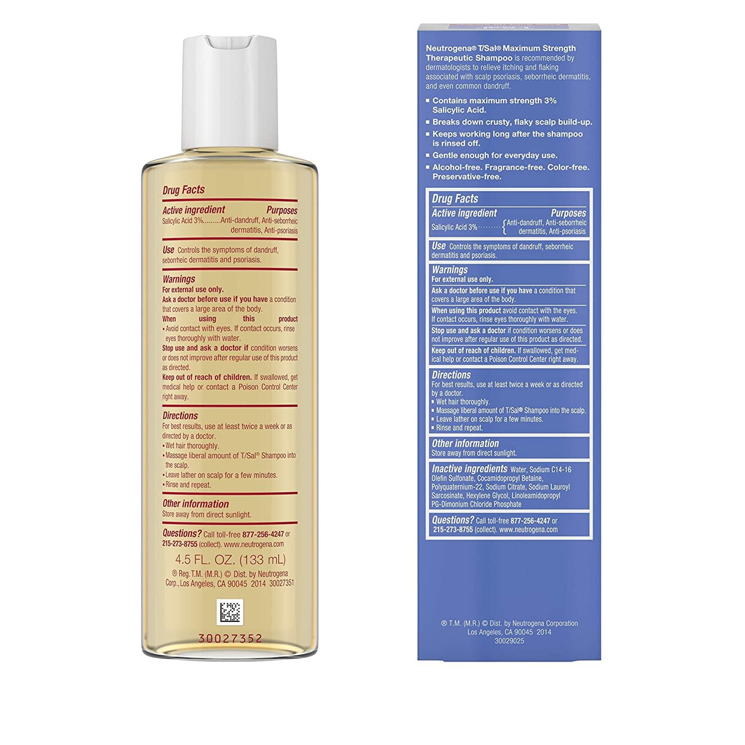 Neutrogena T/Sal Therapeutic Shampoo, Scalp Build-Up Control, 3