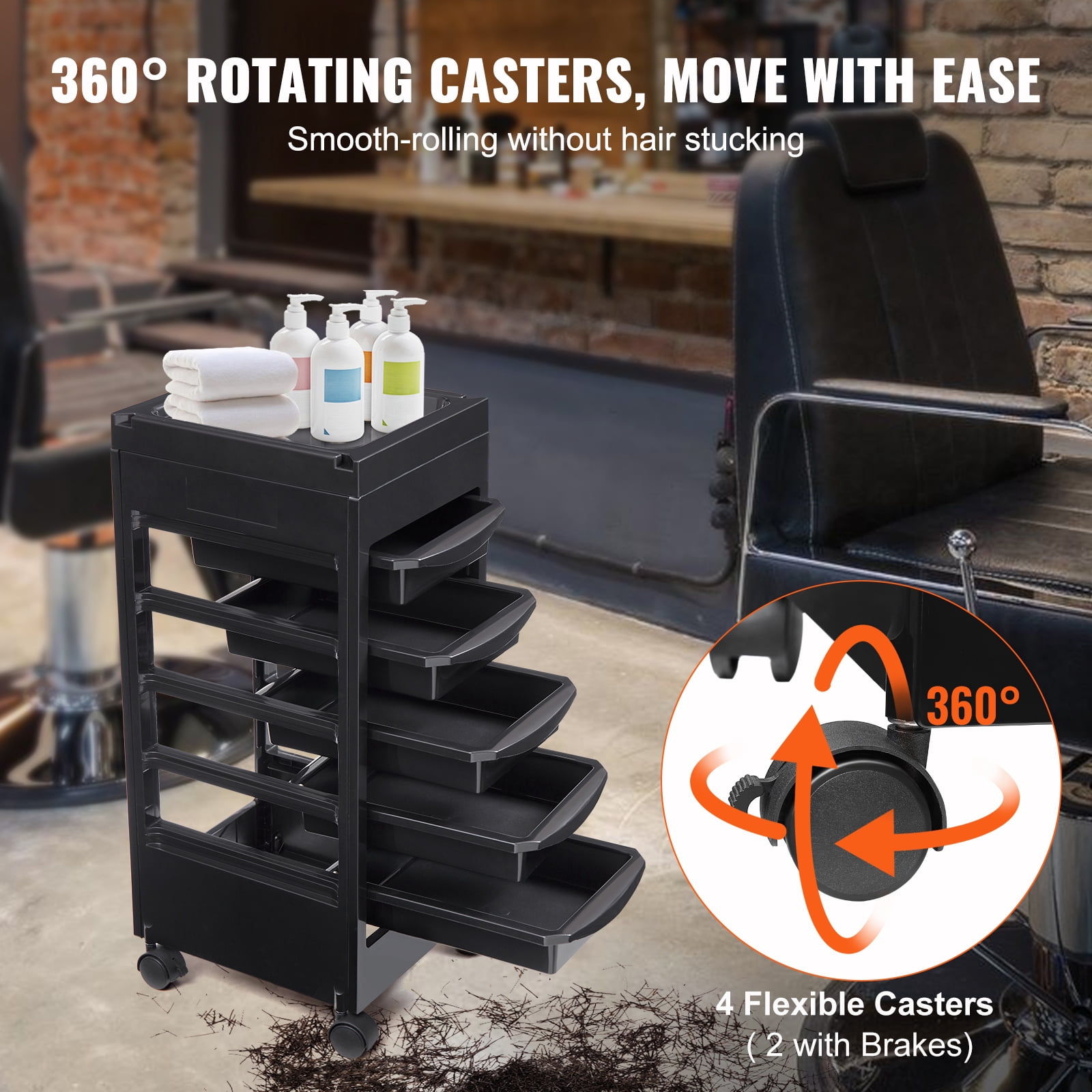 KFFKFF Beauty Salon Rolling Cart Plastic Salon Trolley with 5 Drawer and 4 Wheel