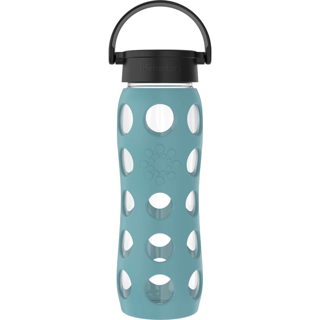 Botella de agua Lifefactory de vidrio de 650 ml con tapa clásica, color verde azulado