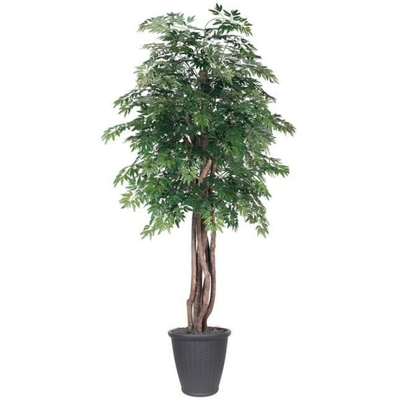 6 ft. Artificial Ming Aralia Executive Tree in Round Grey Container, Green