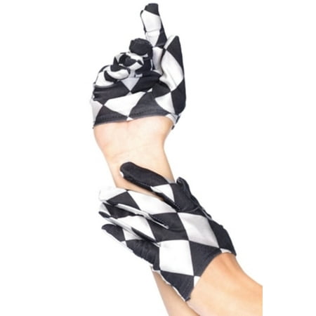 Women's Harlequin Cropped Gloves, Black/White, One Size