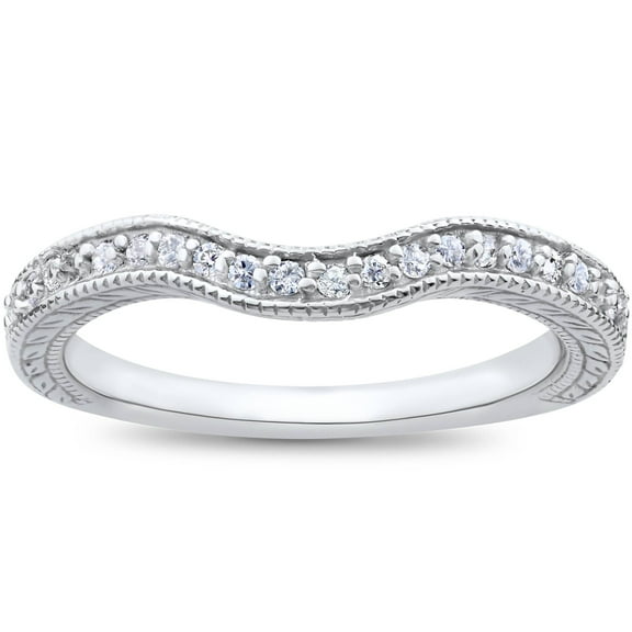 Pompeii 1/6ct Unique Curved Diamond Wedding Ring 14K White Gold (G/H,SI1-SI2)