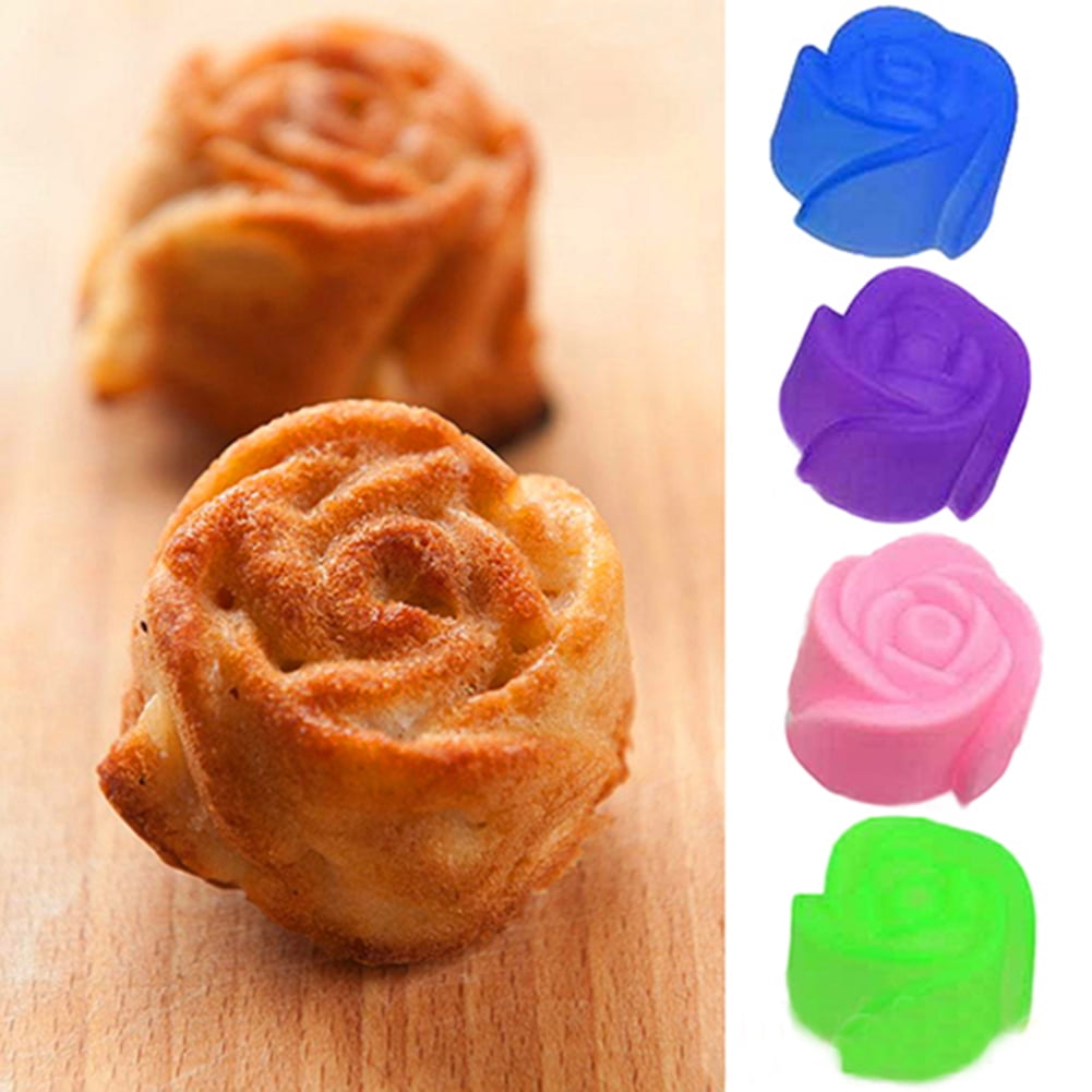 10Pcs Silicone Rose Flower Muffin Cookie Cup Cake Baking Mold Maker Mould 