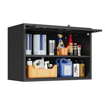 AUHUP Steel Wall Cabinet, Versatile Adjustable Metal Wall Mounted Storage Cabinet Organizer for Garage, Office, Kitchen, Black, 31.5"W x 22"H x 16"D