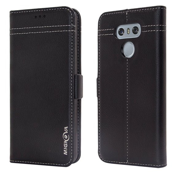 LG G6 Case, Mignova G6 Wallet Case Genuine Premium Leather Case (Magnetic Closure) (Card Holder) with Stand Flip for LG G6 2017 Release (Black)