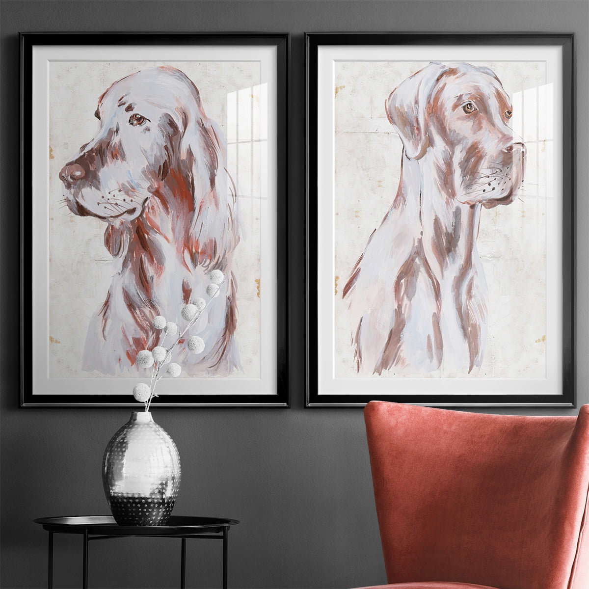 Wexford Home Sitting Dog III Premium Framed Print, 26.5" x 36.5" - Ready to Hang, Black (Set of 2)