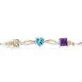 thumbnail image 2 of Gem Stone King 925 Silver and 10K Yellow Gold Peach Morganite Swiss Blue Topaz Purple Amethyst and Lab Grown Diamond Tennis Bracelet for Women By Keren Hanan (2.00 cttw, Adjustable up To 9 inch), 2 of 4