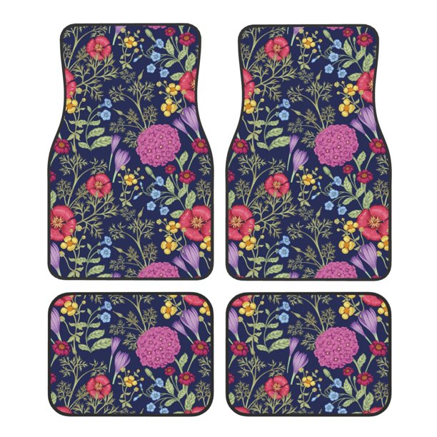 Fotbe Floral Juego de 4 Tapetes para Auto con Estampado – Alfombrillas de Goma Reforzada, Diseño Antideslizante, Protección para Todo el Año – Vehículos, Autos, Camionetas y SUVs