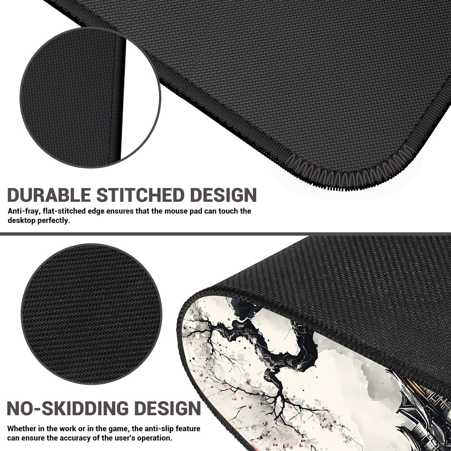 XXL Extended White Mouse Pad Japanese Cherry Blossom Desk Pads Mountains Large Gaming Office Long Mousepad Non-Slip Rubber Base Mouse Mat for Home Office(Size:35.4x15.7in)