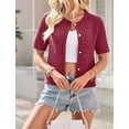 thumbnail image 3 of Dycnvjo Womens Summer Short Sleeve Cardigan Cable Knit Cropped Button Down Crewneck Sweater Tops Claret M, 3 of 8