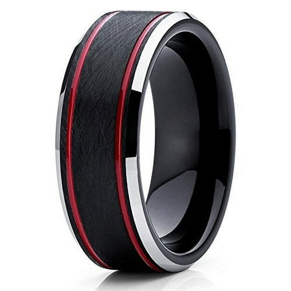 8mm Tungsten Wedding Band Red & Black Tungsten Ring Tungsten Carbide Ring Brushed Olivit Comfort Fit Men & Women