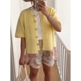 thumbnail image 4 of FOCUSNORM Women Autumn Knit Cardigan Half Sleeve Round Neck Solid Color Button Up Knitwear, 4 of 8