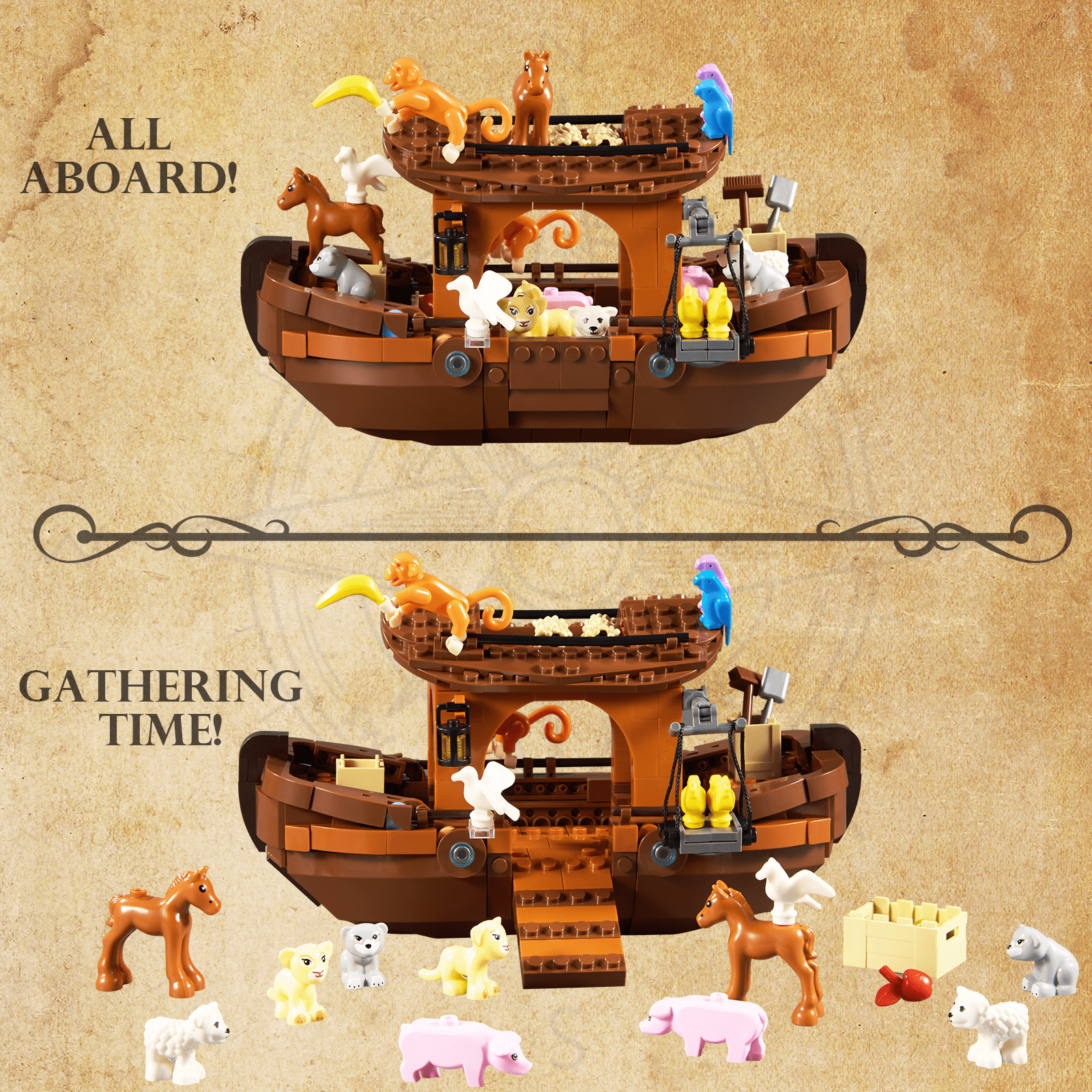 Noah's Ark Toy Animal Playset Noah's Animal House Building Block Kit Early Learning Toy for Kids Boys and Girls