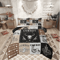 Manfei Western Cowboy Cowgirl Queen Comforter Set, Tribal Sheep Skeleton Bedding Sets, Rustic Patchwork Reversible Bedding Comforter Set, Lightweight Room Decor, 3-Piece