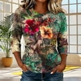 thumbnail image 2 of Tqyyweavej Womens 3/4 Sleeve Shirts Plus Size Printed Crew Neck Tops Loose Fit Casual V Neck Blouses, Gifts for Women S-5XL, 2 of 8