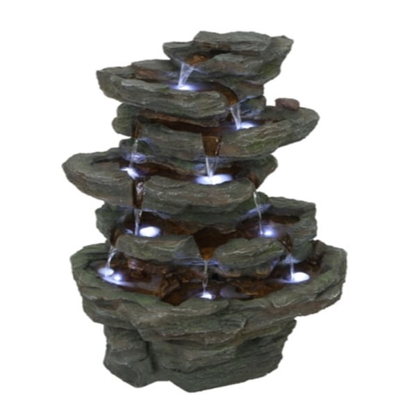 Hi-Line Gifts LED Lighted Multilevel Stone Outdoor Water Fountain - 28"