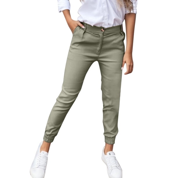 Pantalones deportivos informales de mujer de cintura alta y color liso con bolsillo - Leggings cortos, cintura elástica, para todas las estaciones - S-XXL