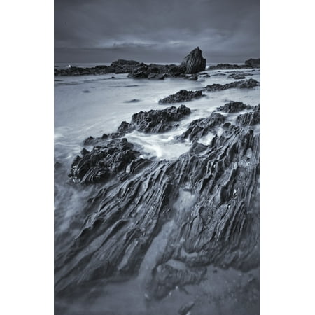Black And White Of Rock Formations At Moro Beach California Stretched Canvas - Robert Postma  Design Pics (11 x