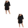 thumbnail image 1 of Sonducket Vestido informal para mujer, traje de baño a la moda, túnica de manga acampanada con cuello en V, vestidos de playa de Color sólido, Negro METRO 2piezas, 1 of 6