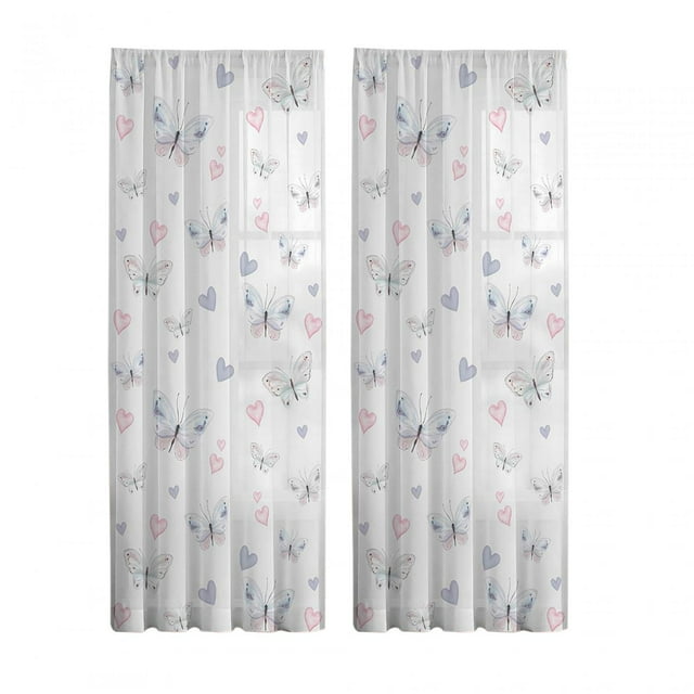 GUOOL Rideaux à Imprimé Papillons et Cœurs, Draperies à Oeillets, Draperies d'Intimité pour 132x241 cm