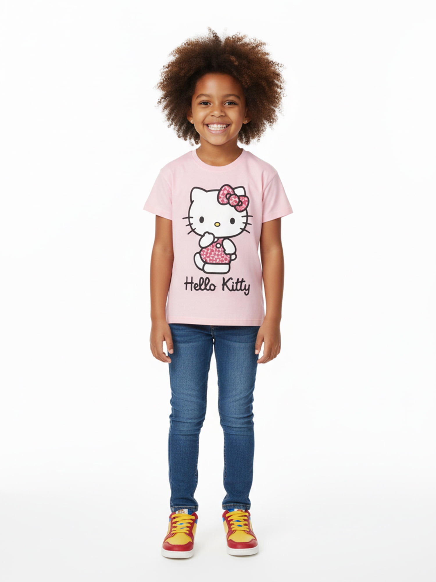Hello Kitty Animal Print Girls Short Sleeve Graphic T-Shirt, Sizes 4-16
