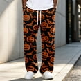 thumbnail image 2 of Rexolia Mens Halloween Pajama Pants Straight Leg Pumpkin Bat Web Print Drawstring Lounge Sleepwear Yellow L, 2 of 4