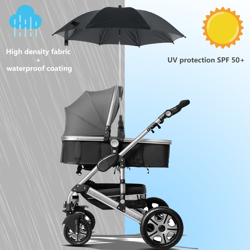 Light Blue Stroller Umbrella,Clip-On Universal Detachable Stroller Umbrella Sun Shade Flexible Arm Manual Open Baby Stroller Umbrella for Beach Chairs Strollers Wagons