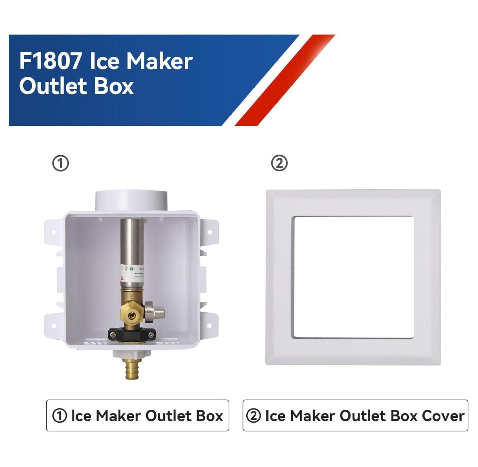 Icemaker Outlet Box with Water Hammer Arrestor,1/2 Inch Crimp PEX Inlet and 1/4 Inch OD Compression Outlet Connection Ice Maker Boxes,Refrigerator Water Line Kit