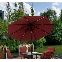 Donglin 93.5" Red Octagon Market and Lighted Patio Umbrella with Solar Lights