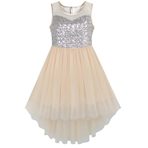 Robe Fille Beige à Sequins Tulle Hi-lo Mariage Fête Taille 8