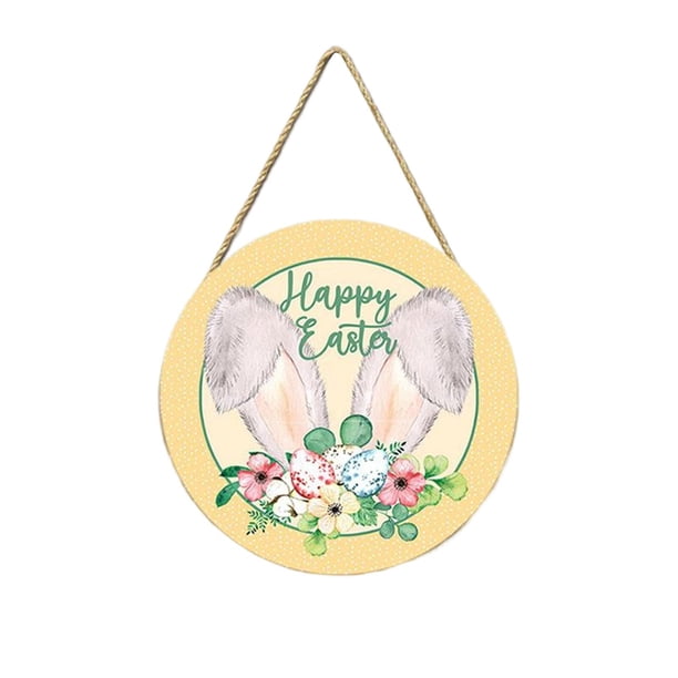 Letrero de Pascua de estilo vintage, adorno de madera con cuerda para colgar en la puerta. EstiloC