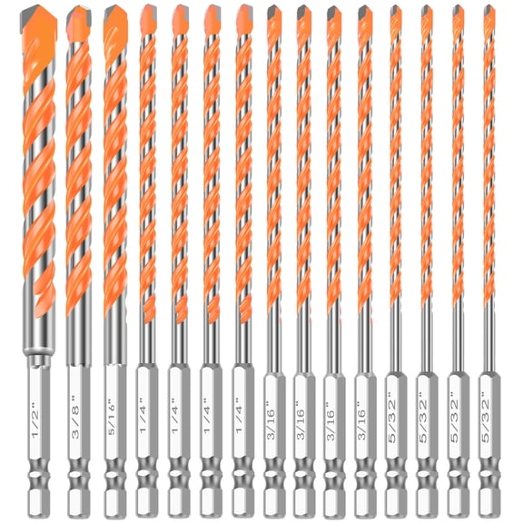 Wrvxzio 15Pcs 1/4 inch Concrete Masonry Drill Bits Dual U Groove Cement Drill Bit Set Stable Tile Drill Bit Set for Glass Tile