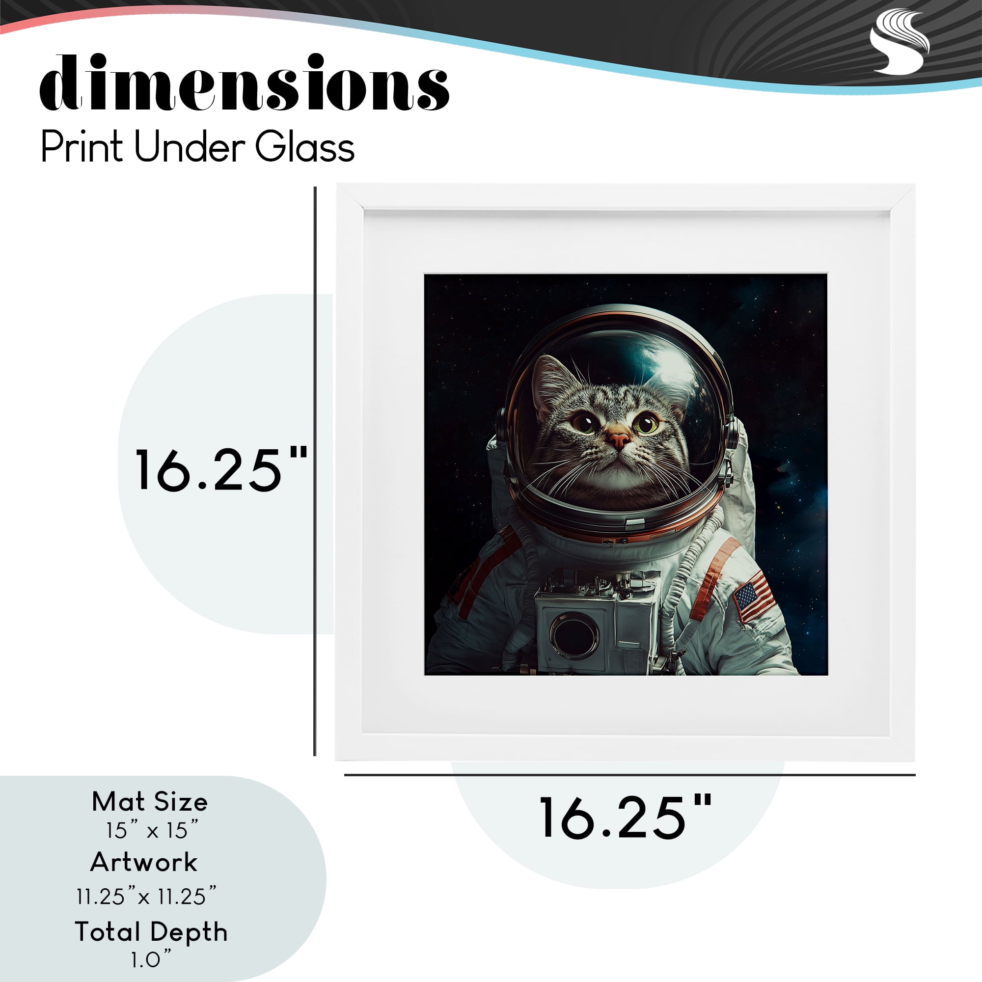 Catstronaut Cat Astronaut White Framed Print Under Glass, design by Jim Baldwin